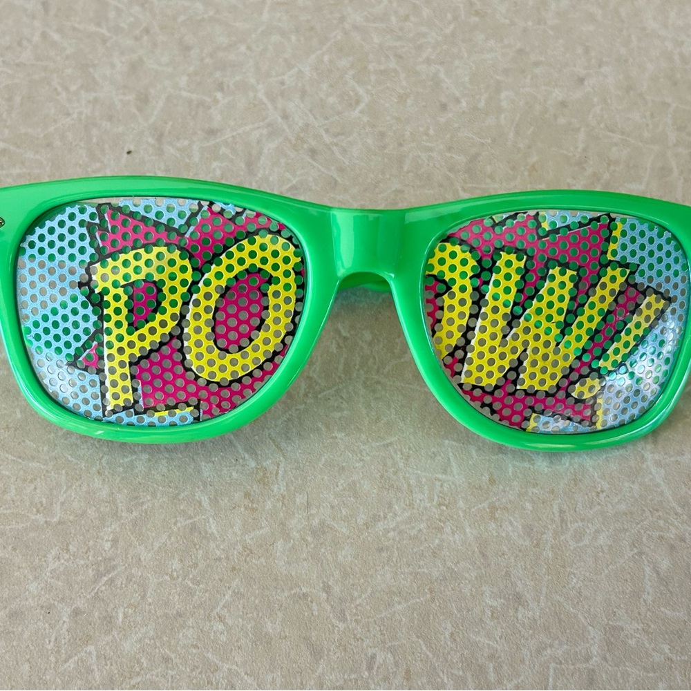Bright Green Novelty Sunglasses with Comic 'POW' Lenses